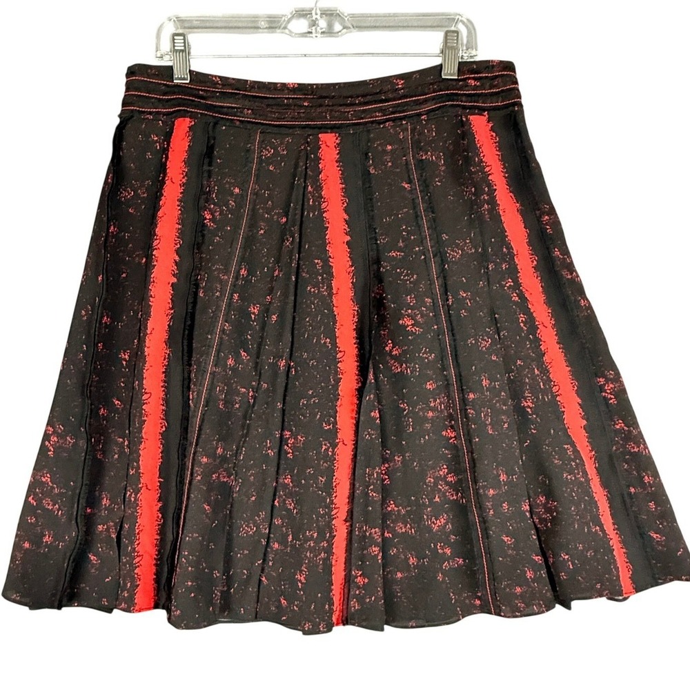 Proenza Schouler Silk Skirt Size 10 Black Red Abstract Panelled Midi Whimsigoth